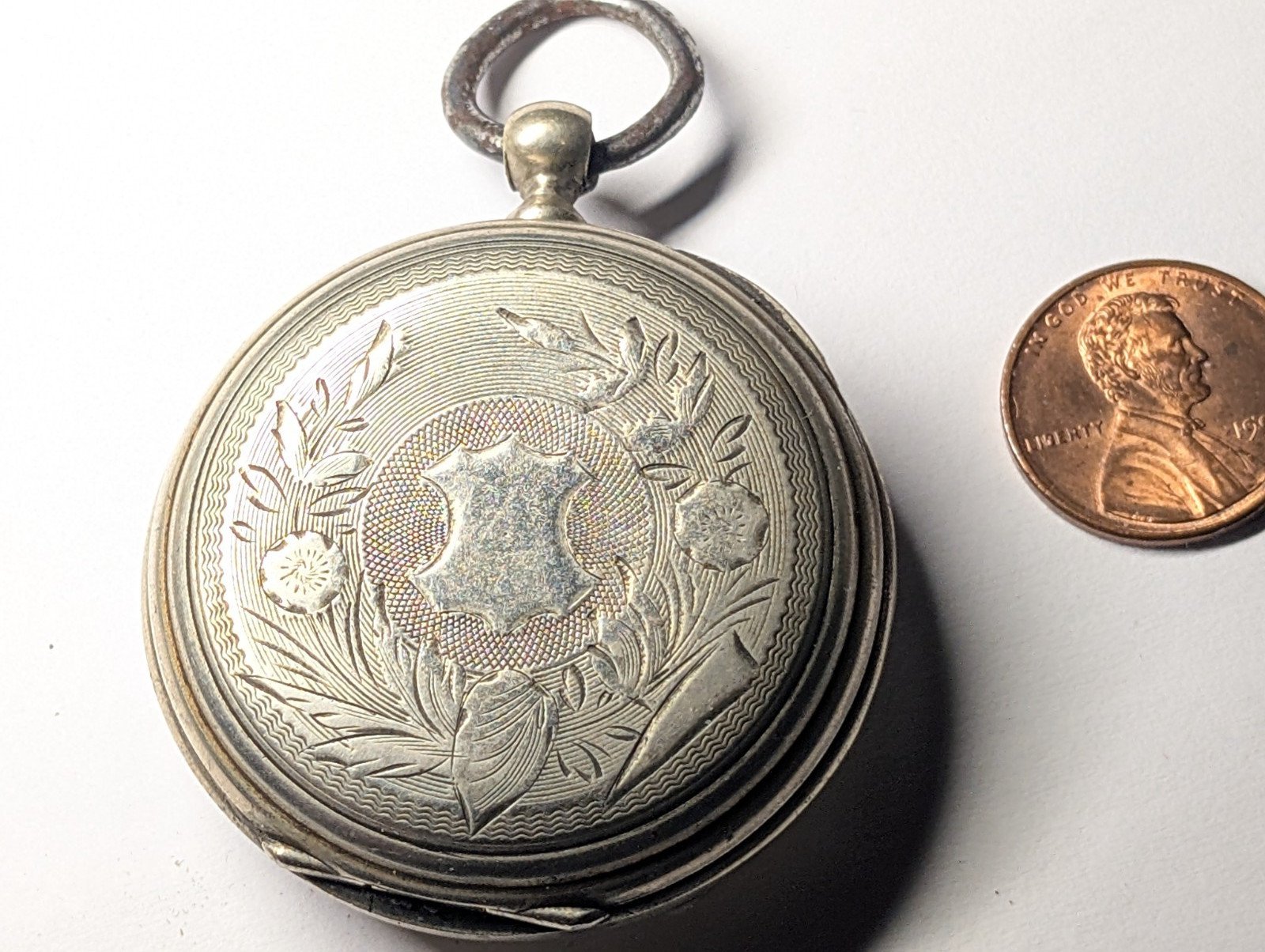 ANTIQUE CYLINDER POCKET WATCH WITH POCKET WATCH HOLDER