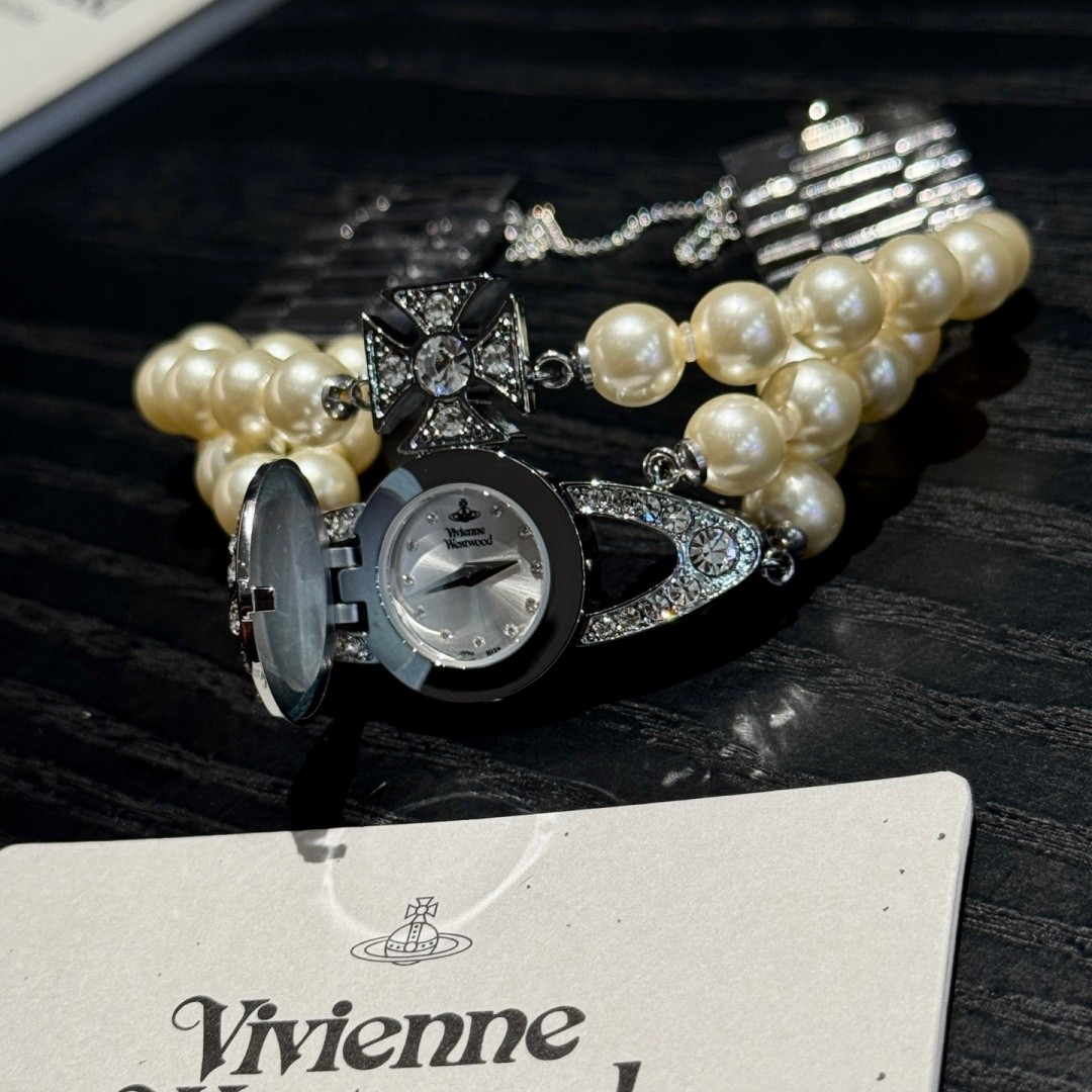 Vivienne Vintage Silver Pearl Bracelet Flip Women’s Quartz Watch Original Box