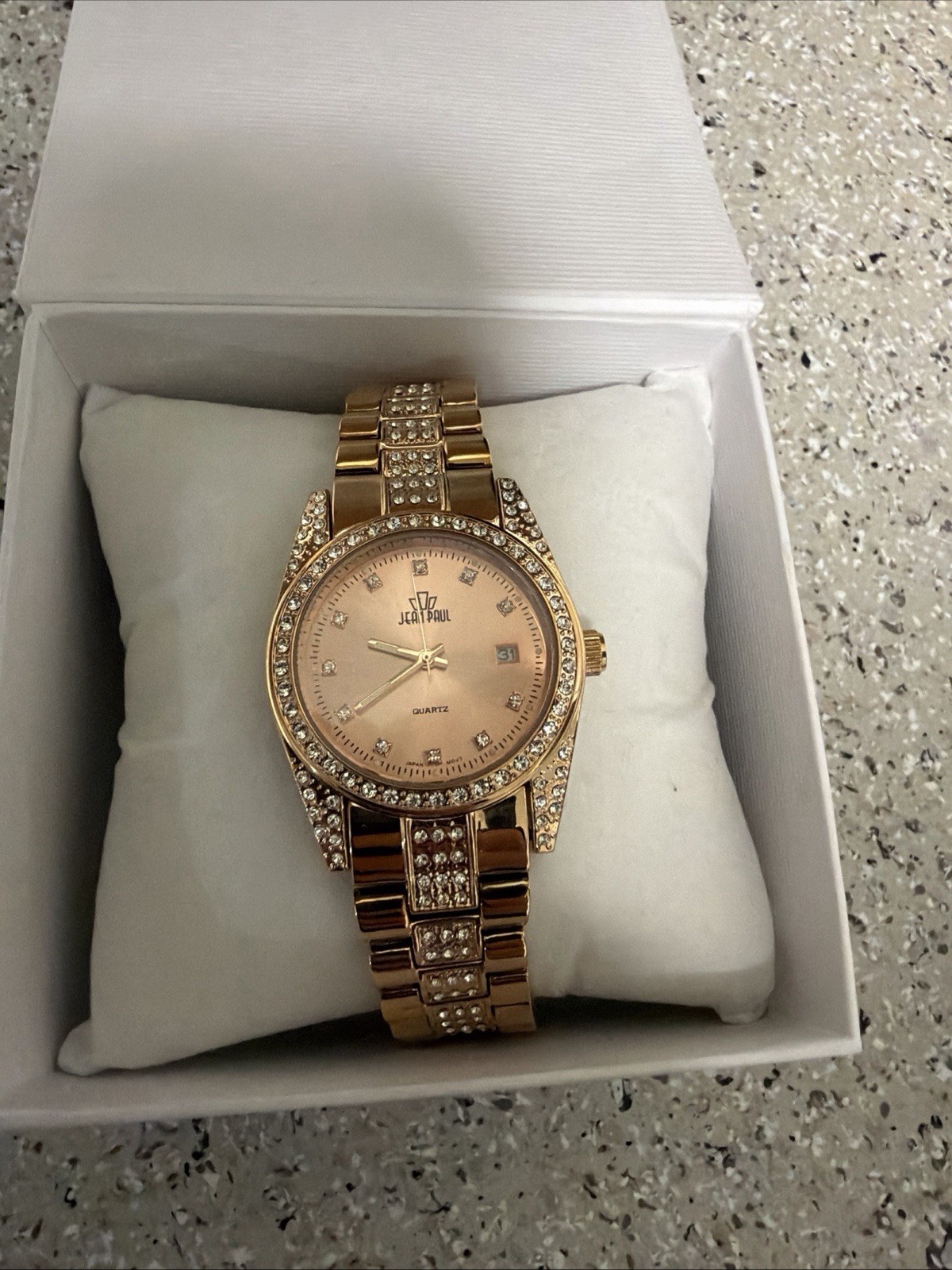 Jean Paul Women’s Gold Stainless Steel Quartz Wristwatch with Gemmed Accents