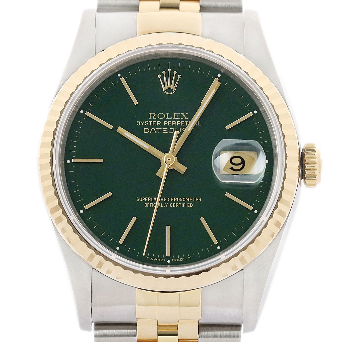 Rolex Datejust Green Dial 18K Yellow Gold & SS Jubilee 2Tone Watch 16233