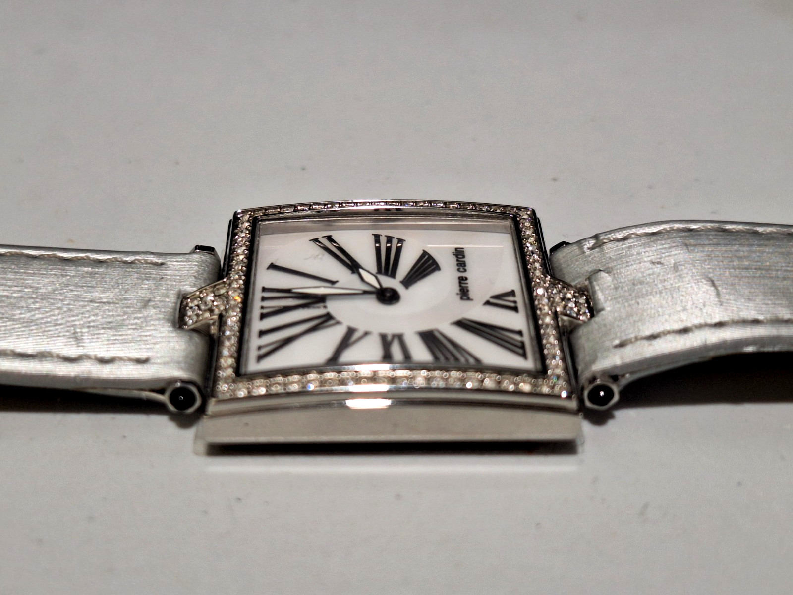 Pierre Cardin 28mm Tank Square Silver color Arabic# CrystalBezel Quartz NEW