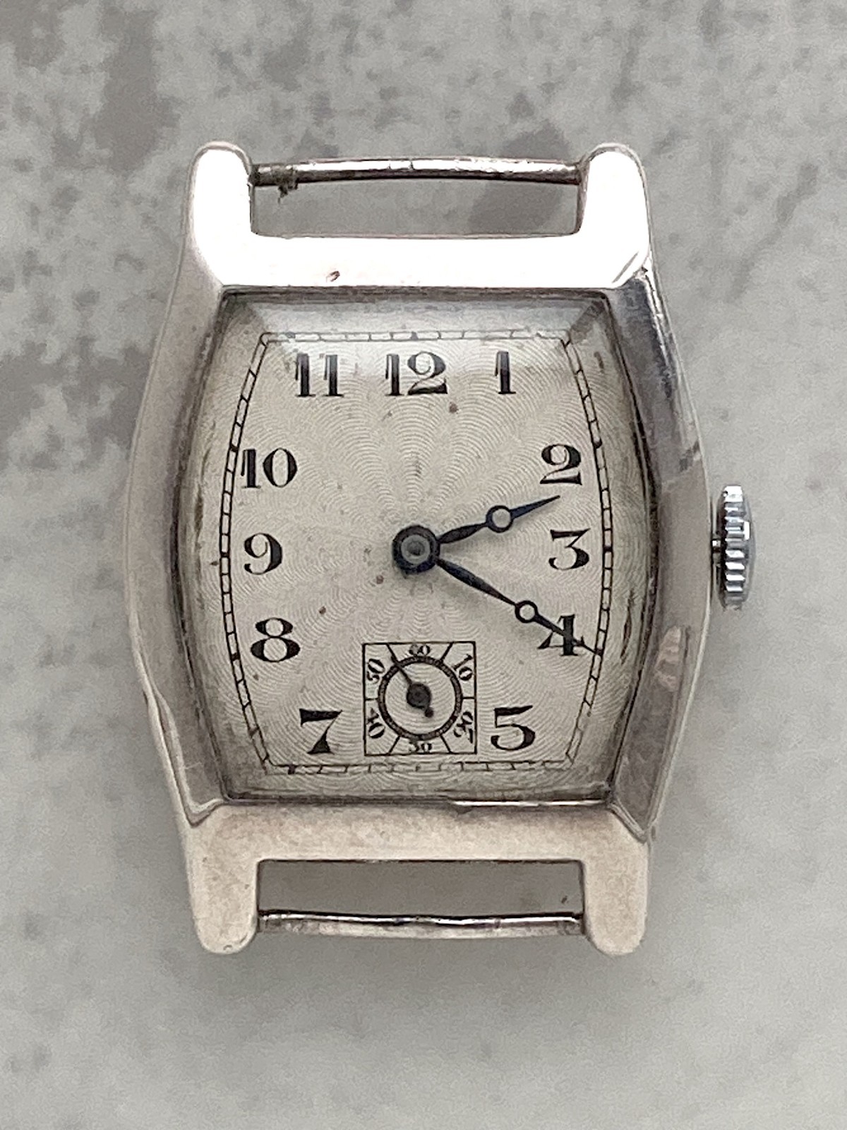 A Very Fine Art Deco Swiss Made Silver Tonneau Shape Watch Hallmarks 1930