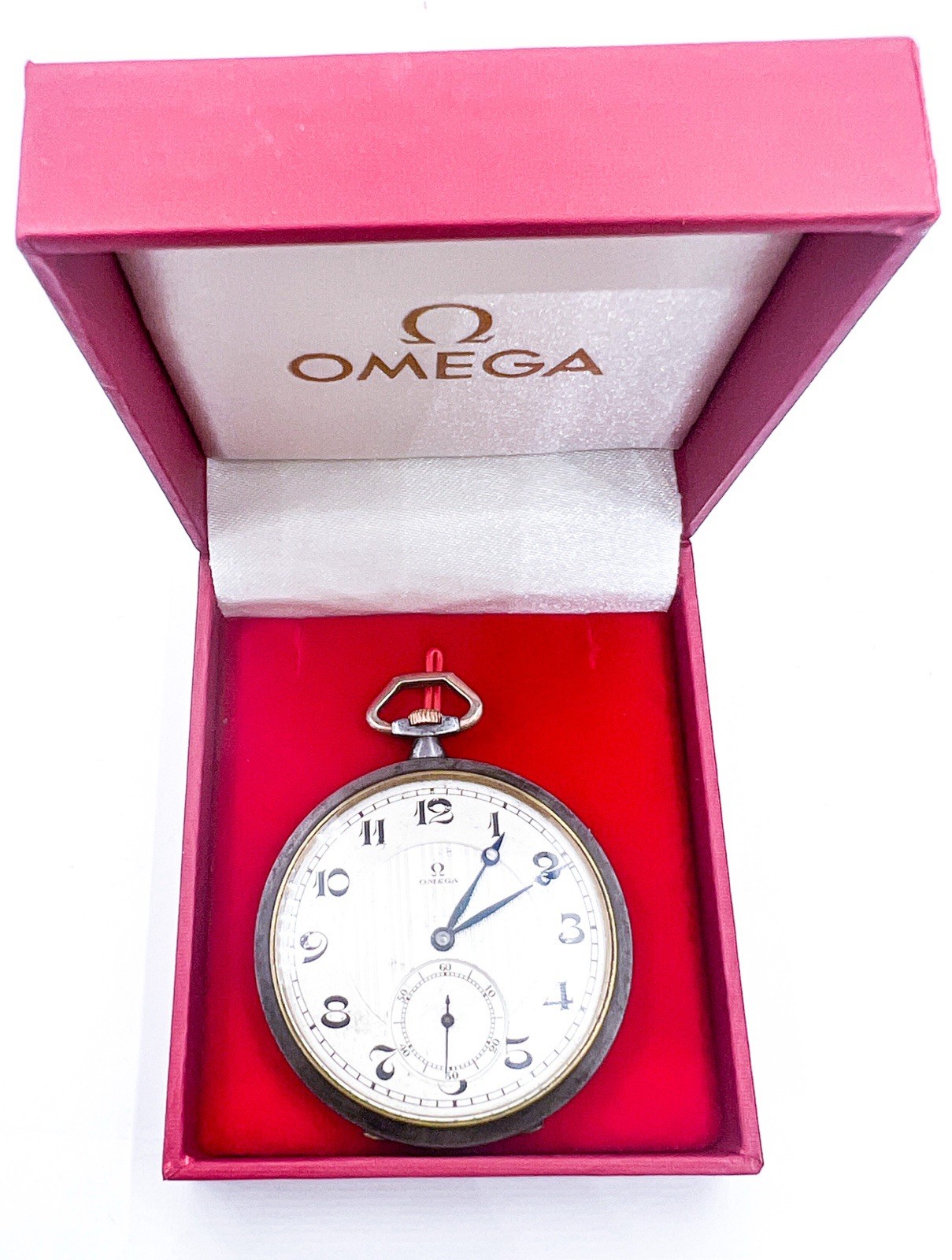Omega 46.5mm Black Gunmetal Open Face Pocket Watch Mechanical Wind Working