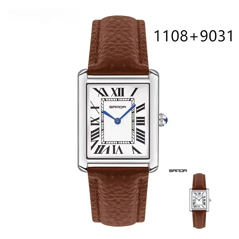 Men Women Square Dial Quartz Watch Leather Strap Waterproof Sport Casual