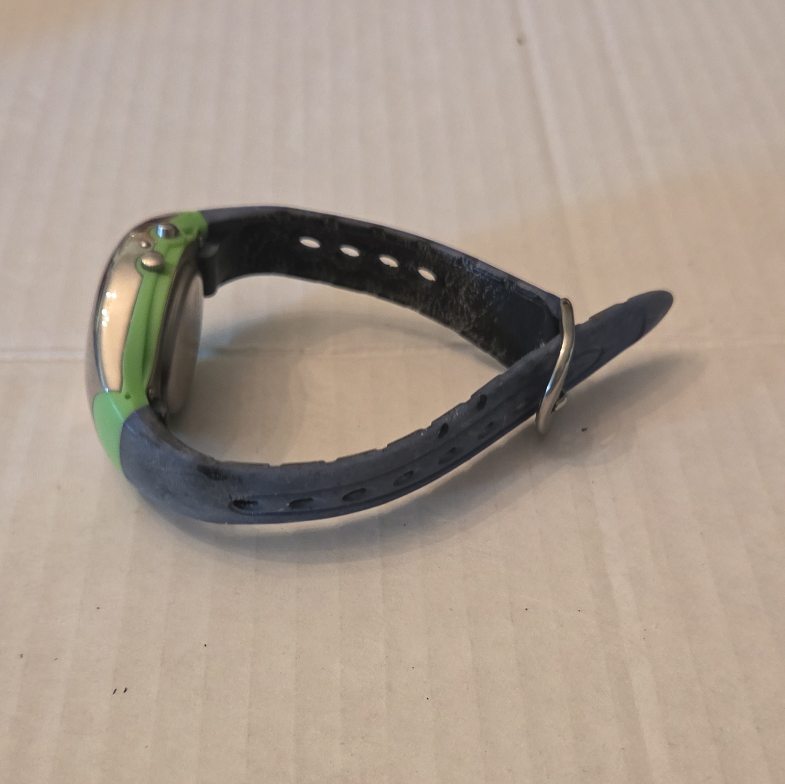Green & Silver Dial Oval Wristwatch, Black Band, Silver Case, Arabic Numerals
