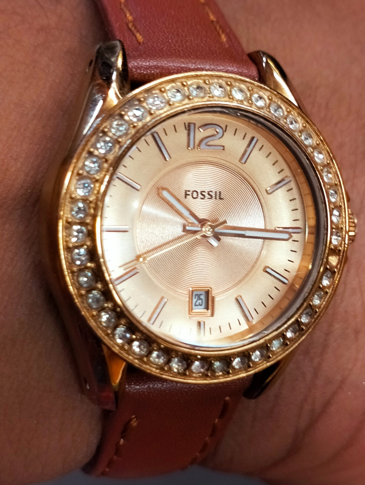 FOSSIL QUARTZ ROSE GOLD DIAL ES2889 WOMEN’S FULL WORKING CONDITION VINTAGE WATCH