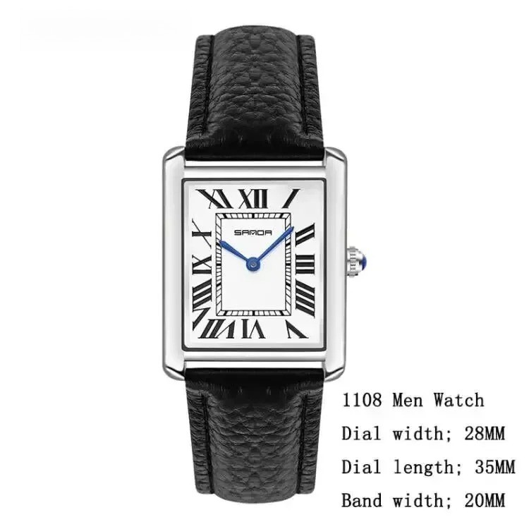 Men Women Square Dial Quartz Watch Leather Strap Waterproof Sport Casual