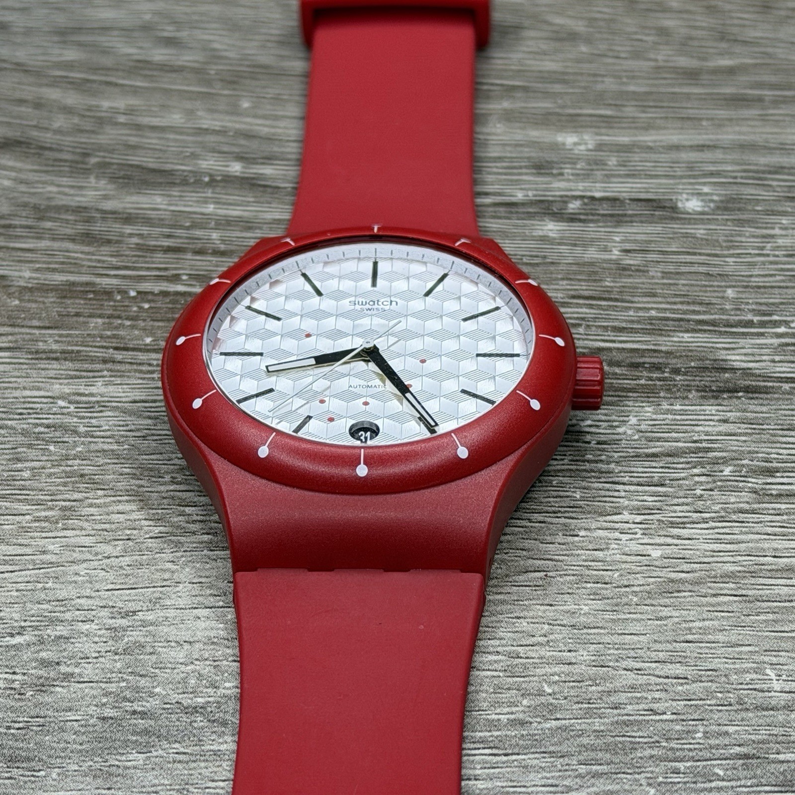 NEW✅AUTOMATIC✅ Swatch SISTEM CORRIDA Red Silicone Men’s Watch SUTR403