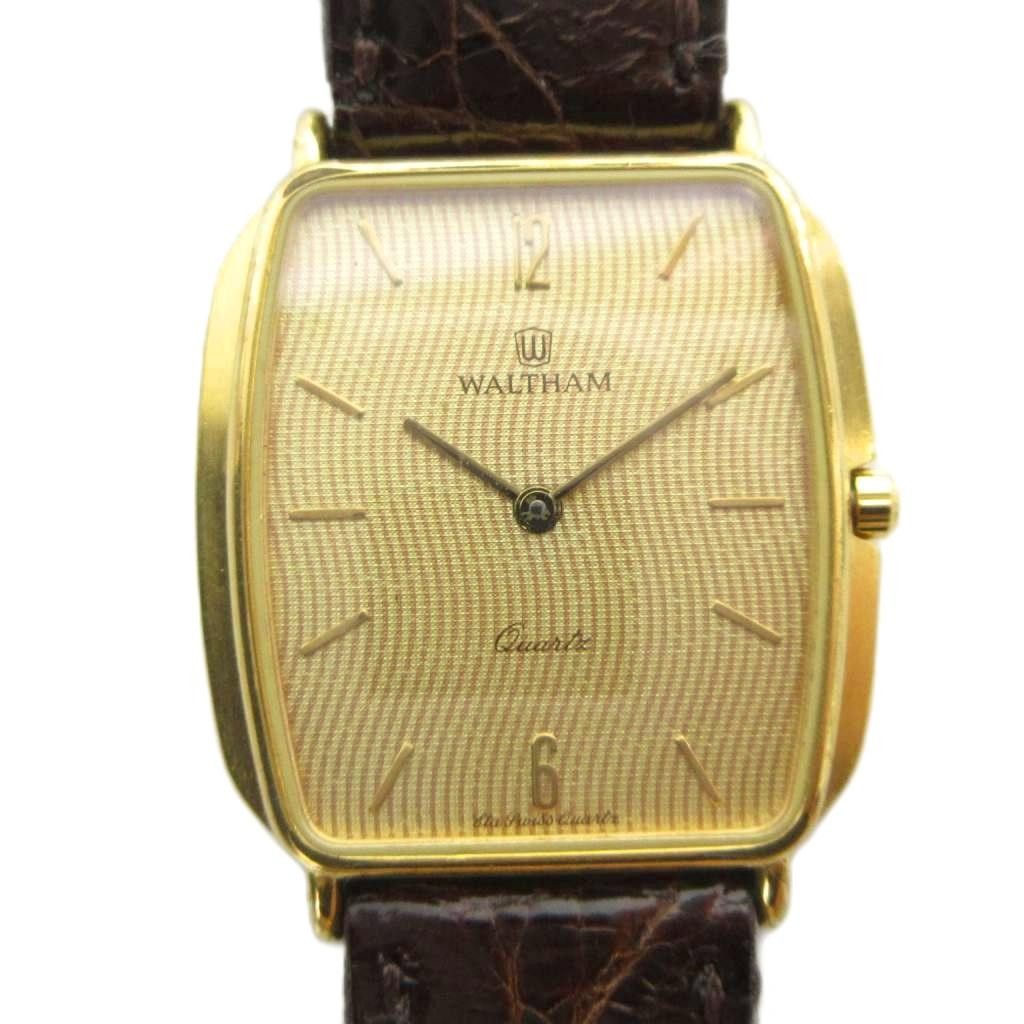 Waltham Men’s Quartz Square Gold Watch 27mm Leather Band Vintage B