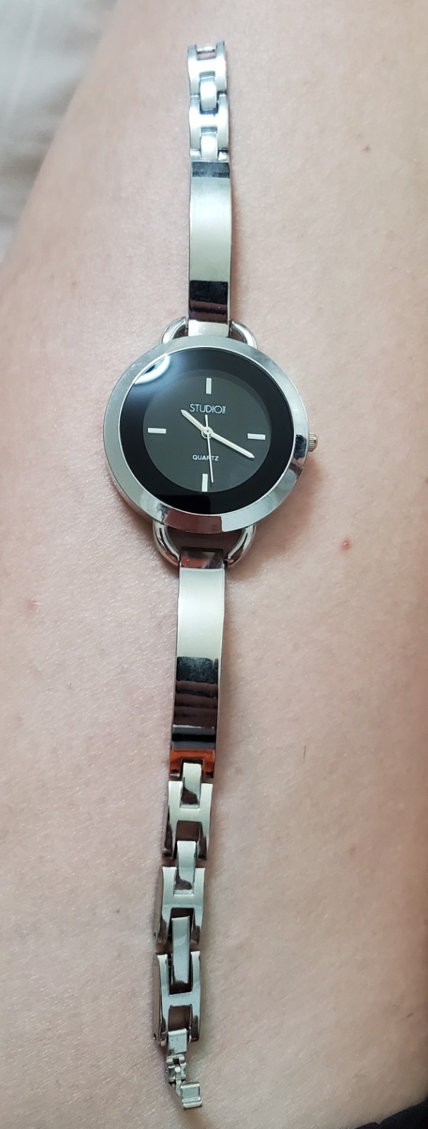 Studio Time Women’s Silver Bangle Watch Black Dial Round STD3584W PC21