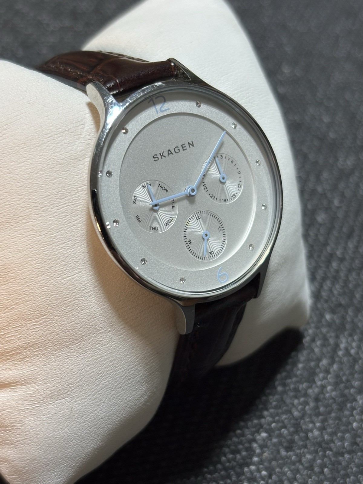Skagen Denmark Anita Brown Leather Strap Women Watch SKW2449,Day/Date,Stainless