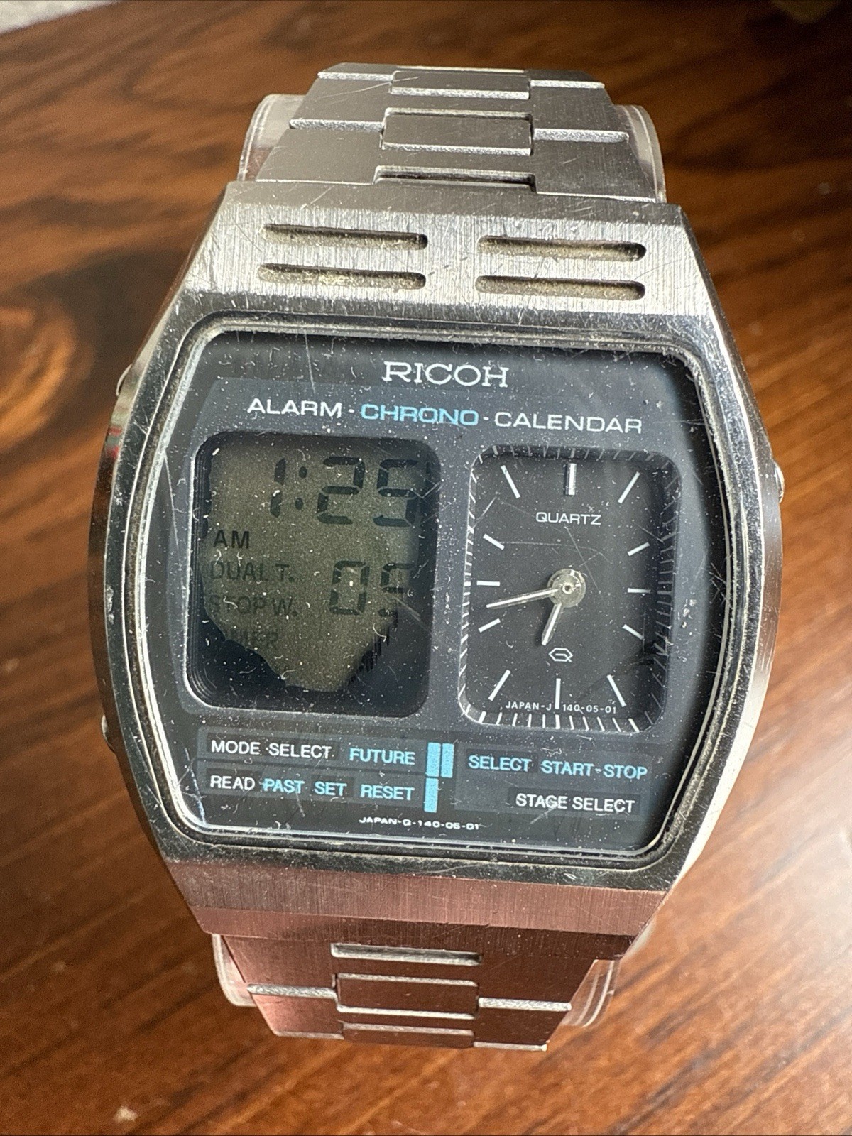 Ricoh Quartz Ana-Digi Alarm Chronograph Calendar Vintage New Battery