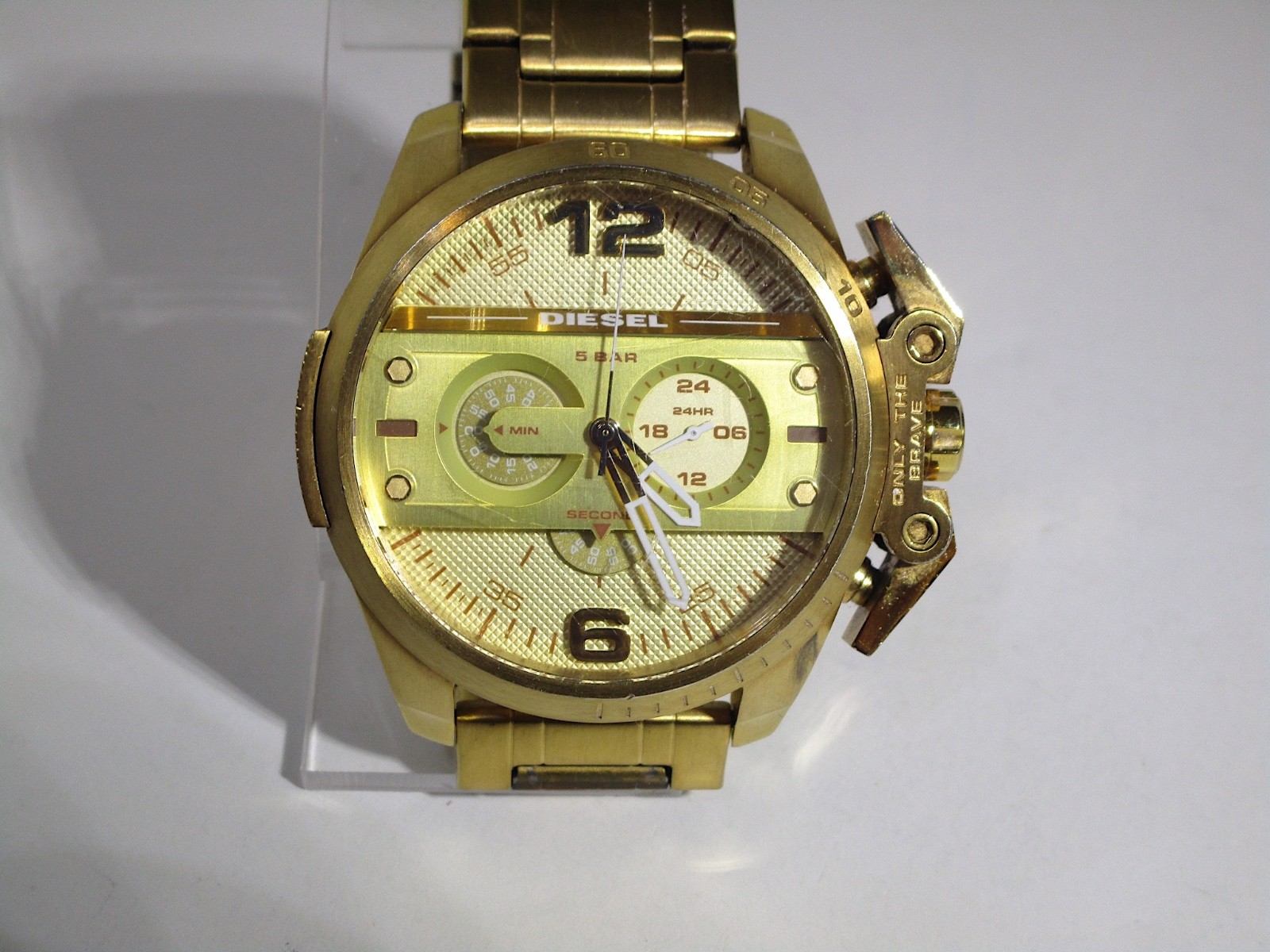 Diesel Ironside Chronograph Gold Dial Mens Watch DZ-4377 Stainless Steel 5 Bar