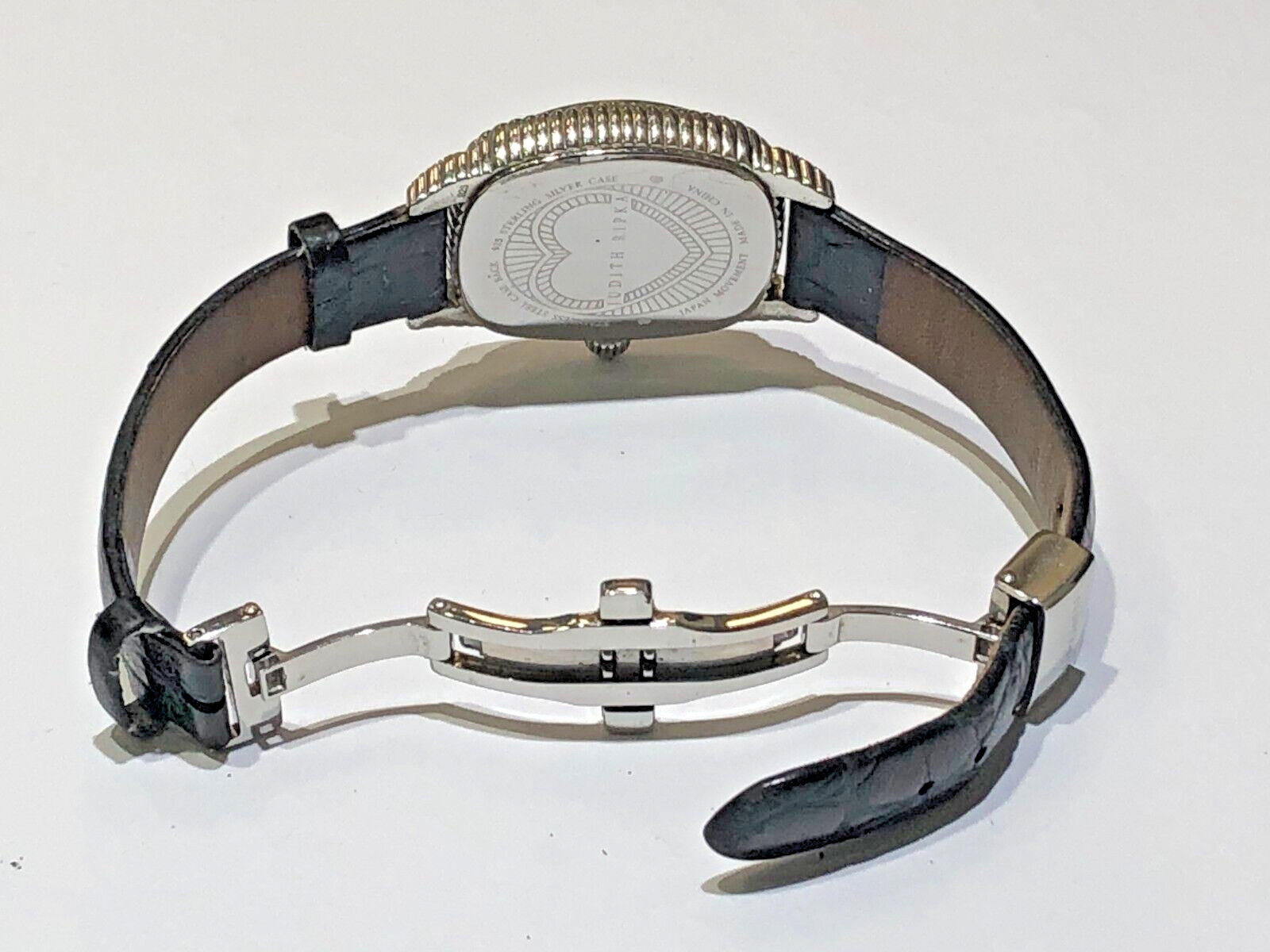 Judith Ripka Sterling MOP Hearts Dial Watch w/ Leather Band Deployment Clasp
