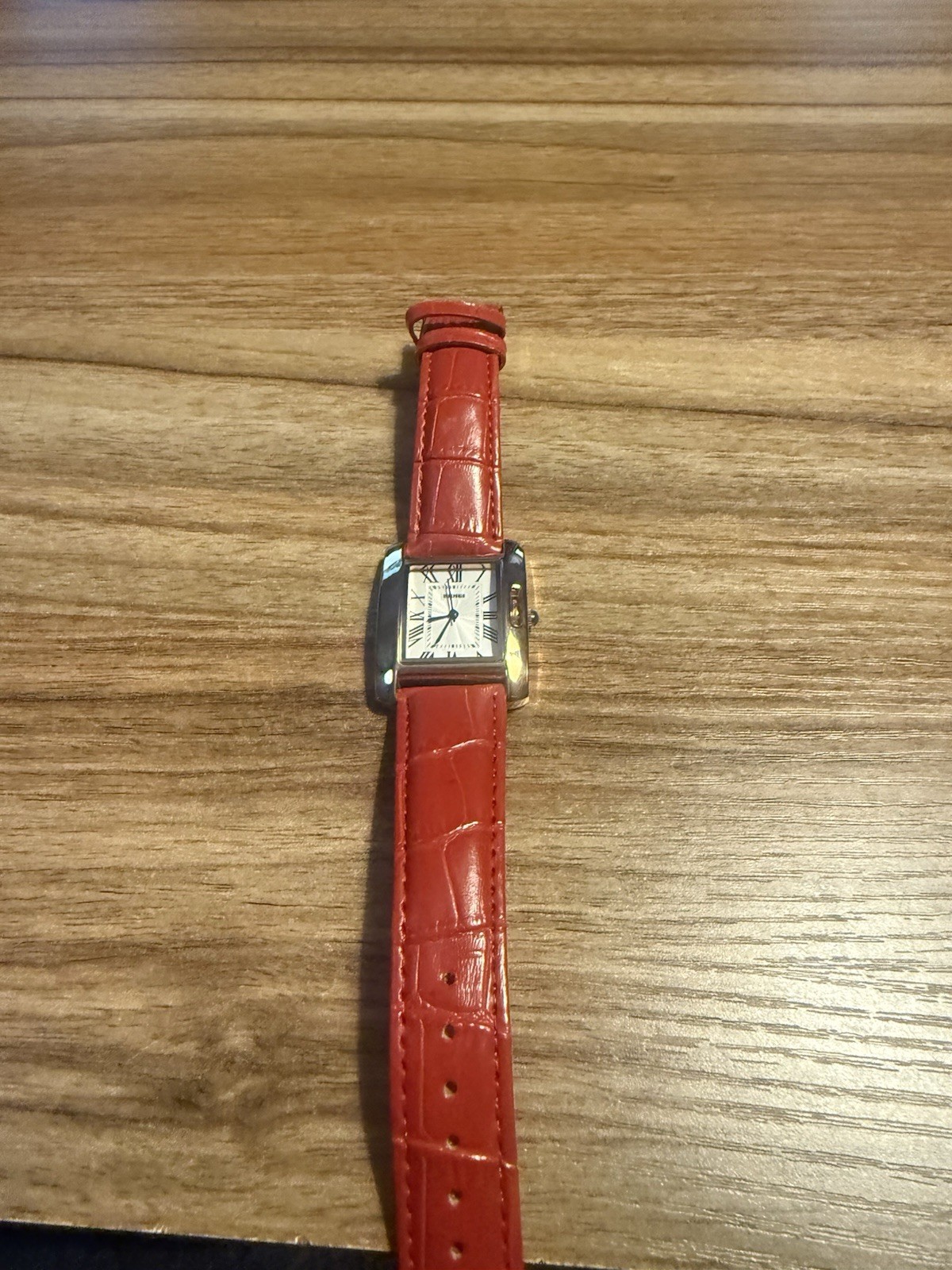 SKMEI 1085 Rectangle Analog Watch White Roman Dial Red Leather Strap 30m Quartz