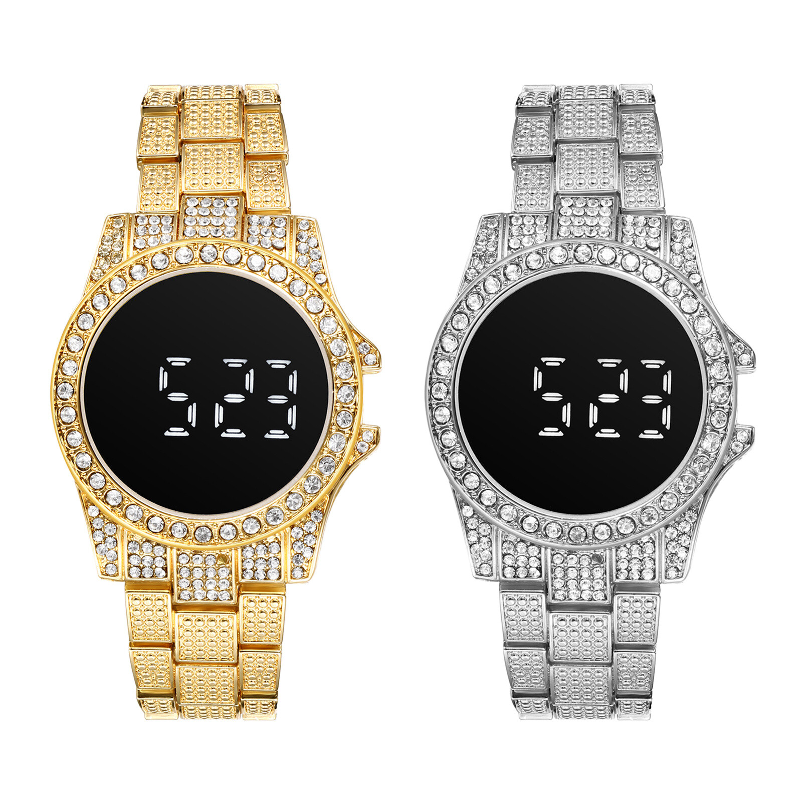 Men Luxury LED Digital Display Full Rhinestones Date Electronic Wrist Watch Gift