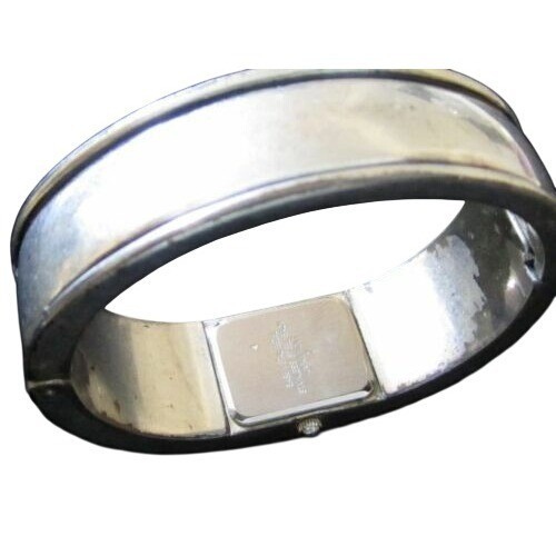Signed Premier Designs Faux Turquoise Cab Silver Plated Bangle Wristwatch