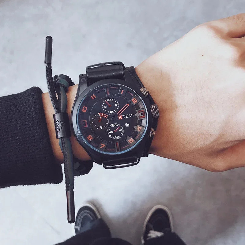 Men’s Watch PU Leather Strap Date Military Style Wristwatch