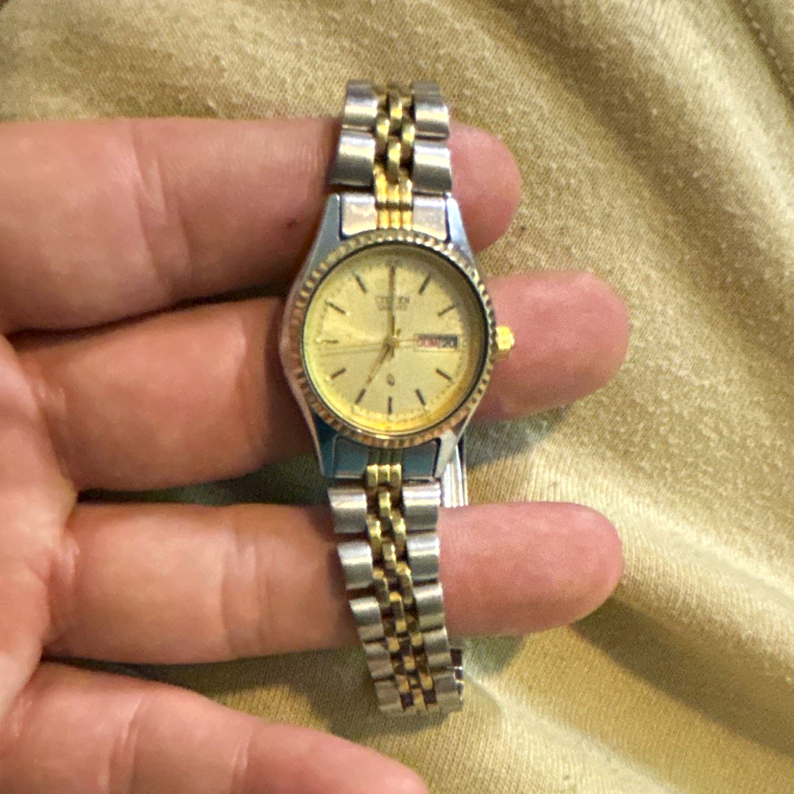 Citizen Women’s Dress Two-Tone SS Bracelet Watch Gold Dial Analog Stick