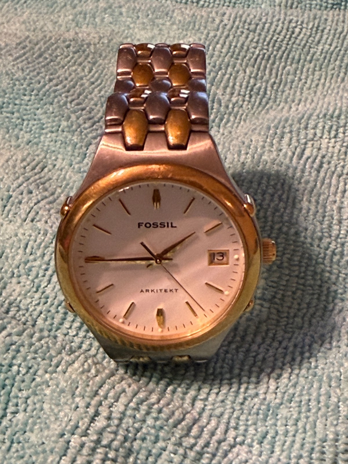 Fossil Arkitekt Watch Two Tone Gold Silver Stainless Steel Date – needs battery