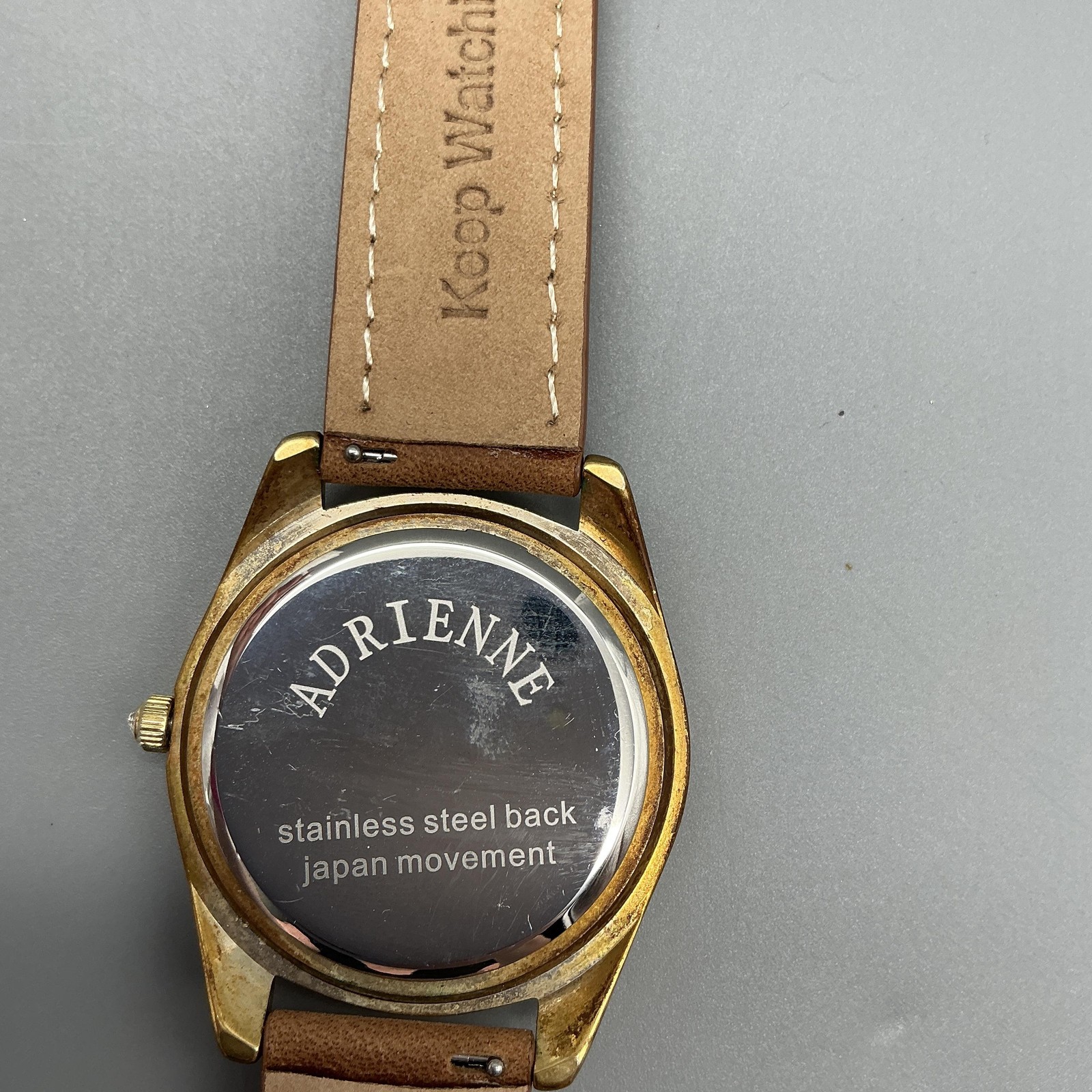 Adrienne Womens Watch 41mm Multicolor Gem Dial Gold Tone Brown Strap New Battery