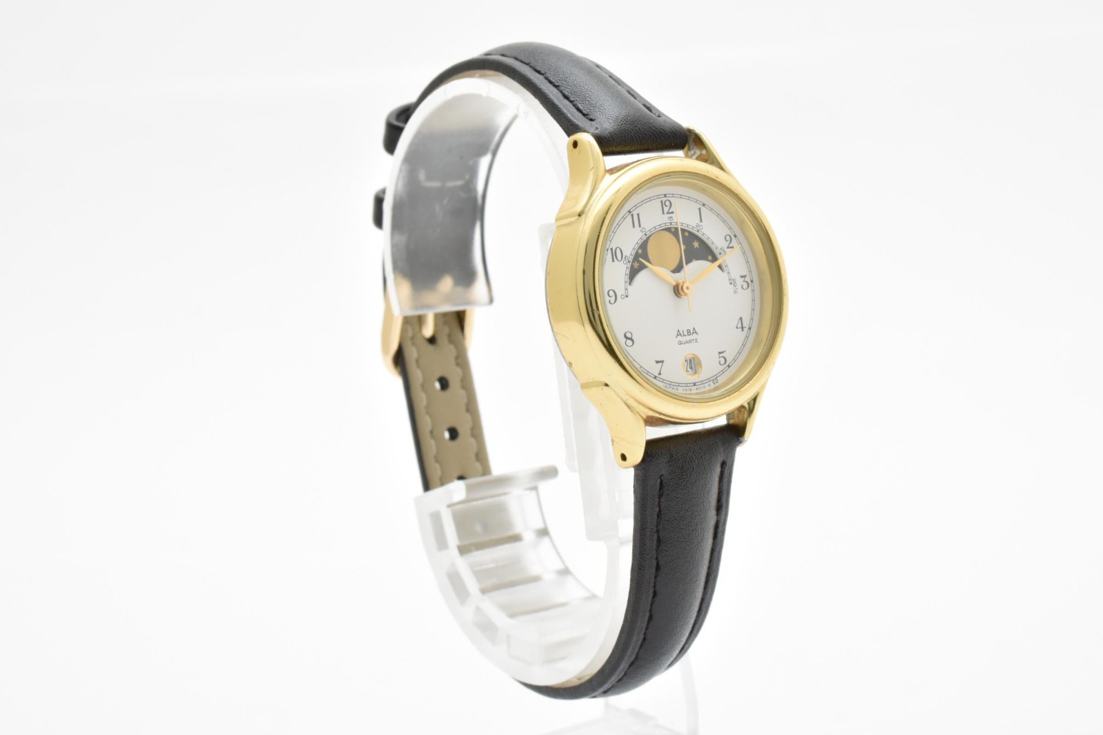 【Exc+5】 SEIKO ALBA V318-6010 Moon Gold Date 28mm Quartz Watch From JAPAN