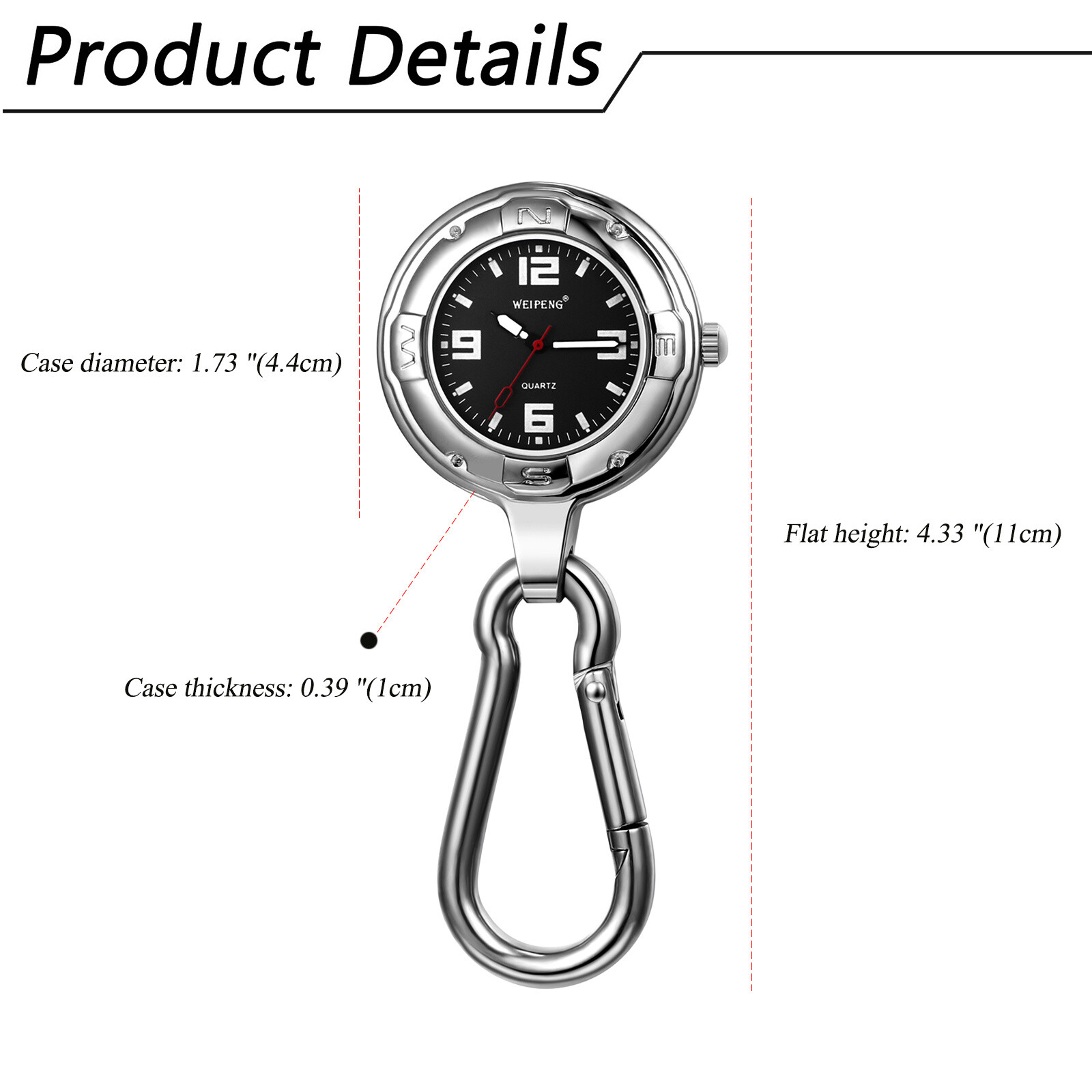 Outdoors Clip-on Carabiner Backpack Buckle Fob Quartz Watch Sports Hiking Gift