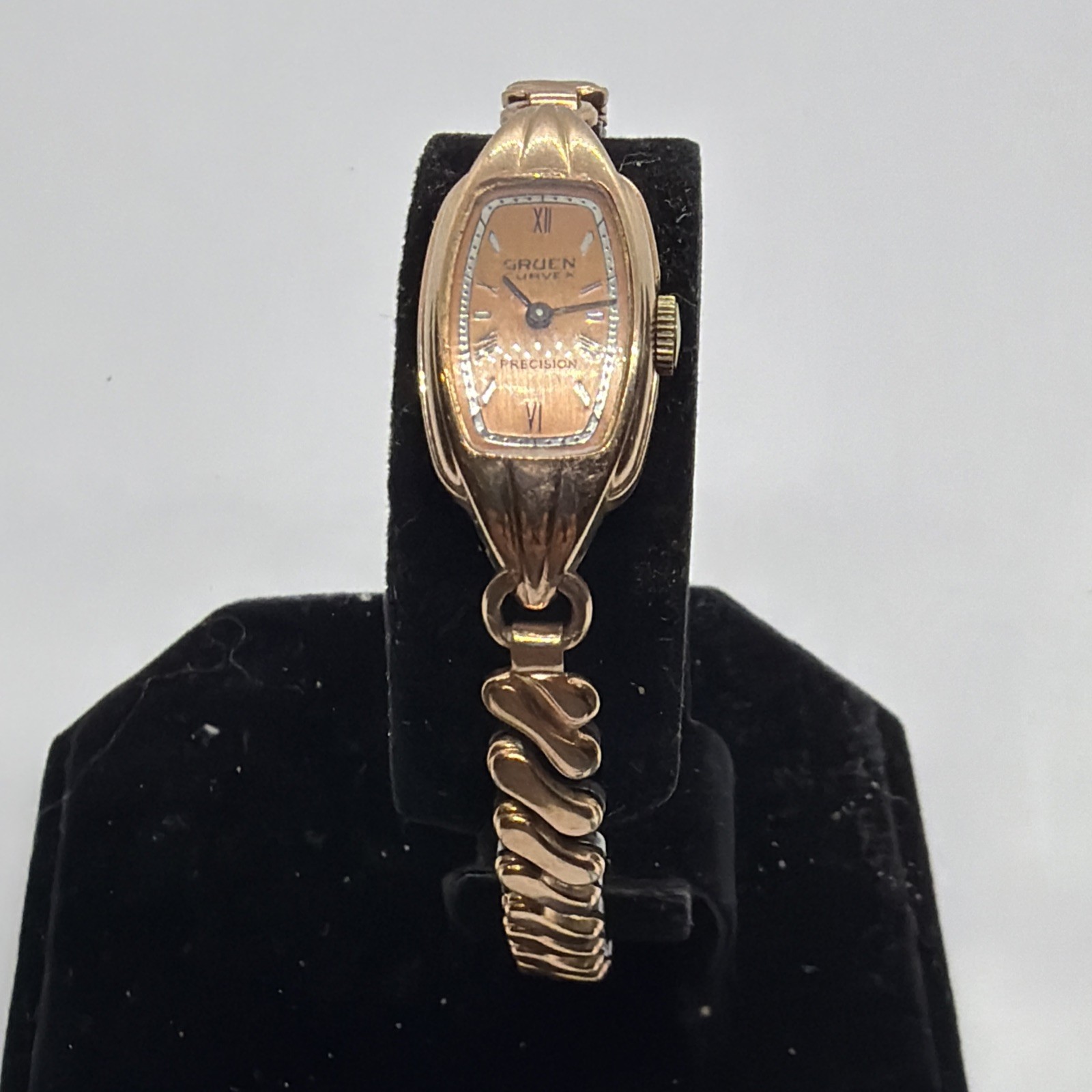 Vintage Gruen Precision Curvex Rose Gold Filled Ladies Wrist Watch In Box Runs￼