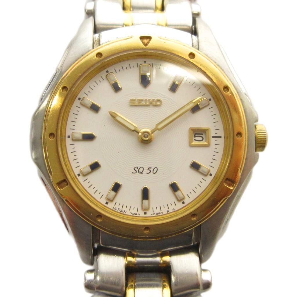Seiko 7N89-0410 Quartz Watch men’s stainless steel silver dial 30mm AB