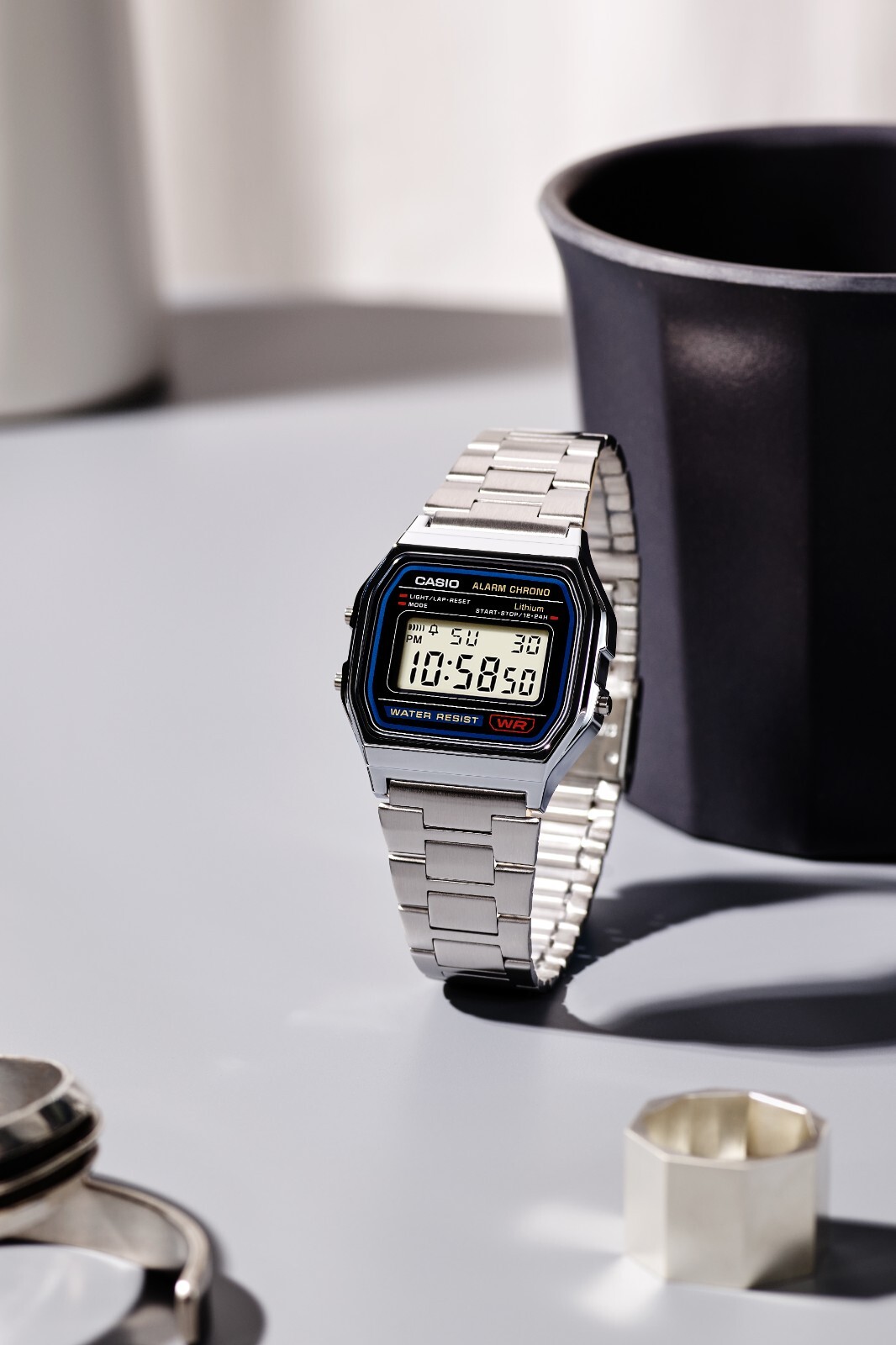 Casio A158WA-1, 7 Year Battery Classic Chronograph Watch, Alarm, Date, NEW