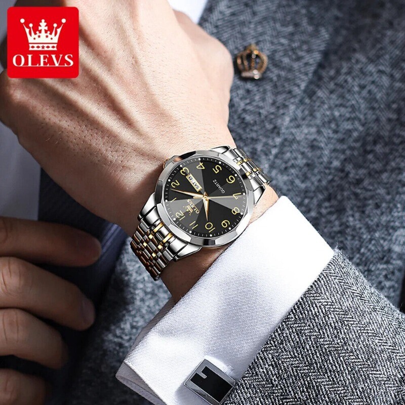 OLEVS Luxury Men’s Quartz Watch Business 3 Bar Luminous Stainless Steel Watch