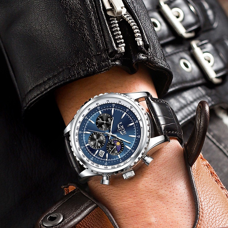 Men Watch Quartz Date Luminous Chronograph 3ATM Waterproof Man Wristwatch Boxed