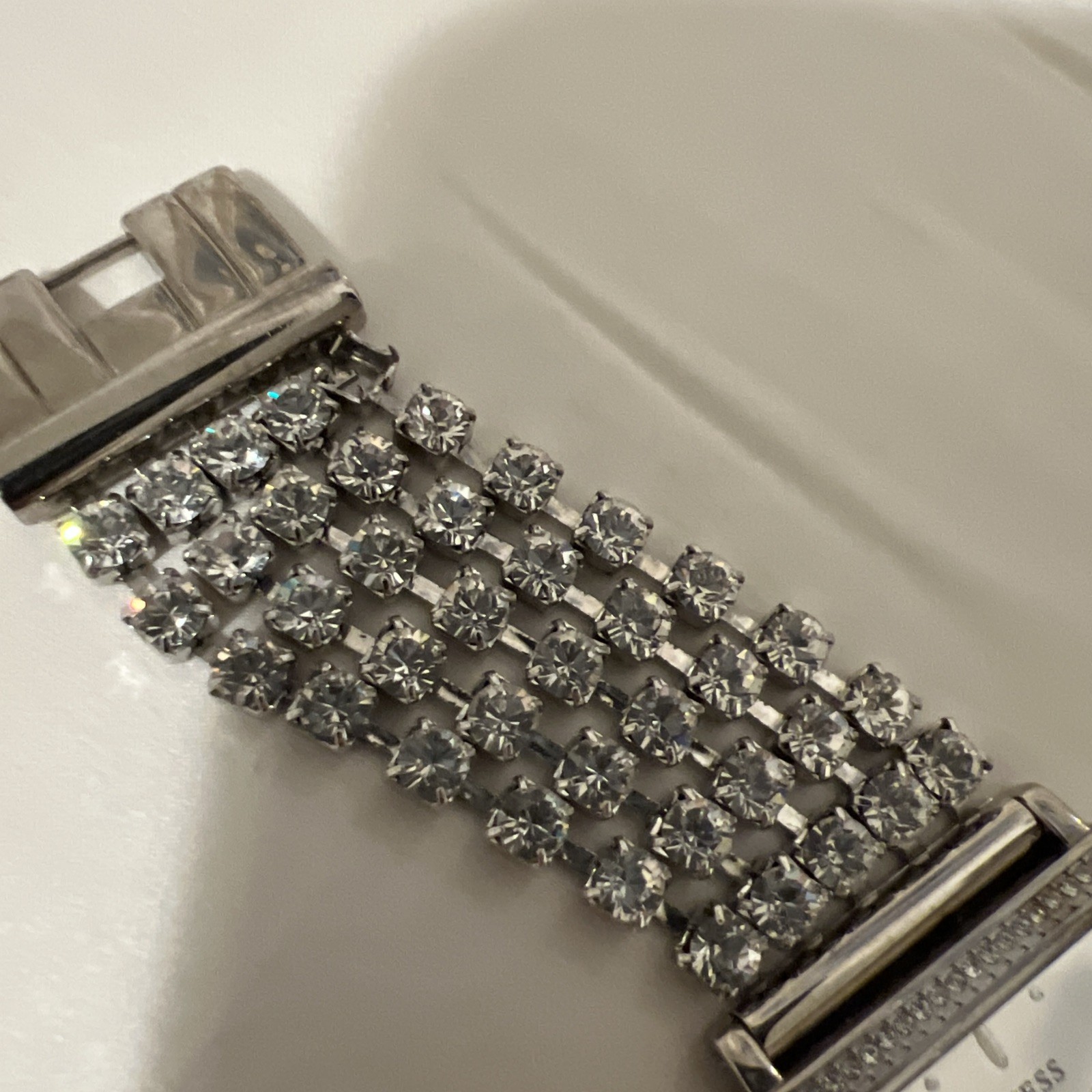 GUESS Silver Rectangle Analog Dress Wristwatch Metal Band Jewelry Clasp