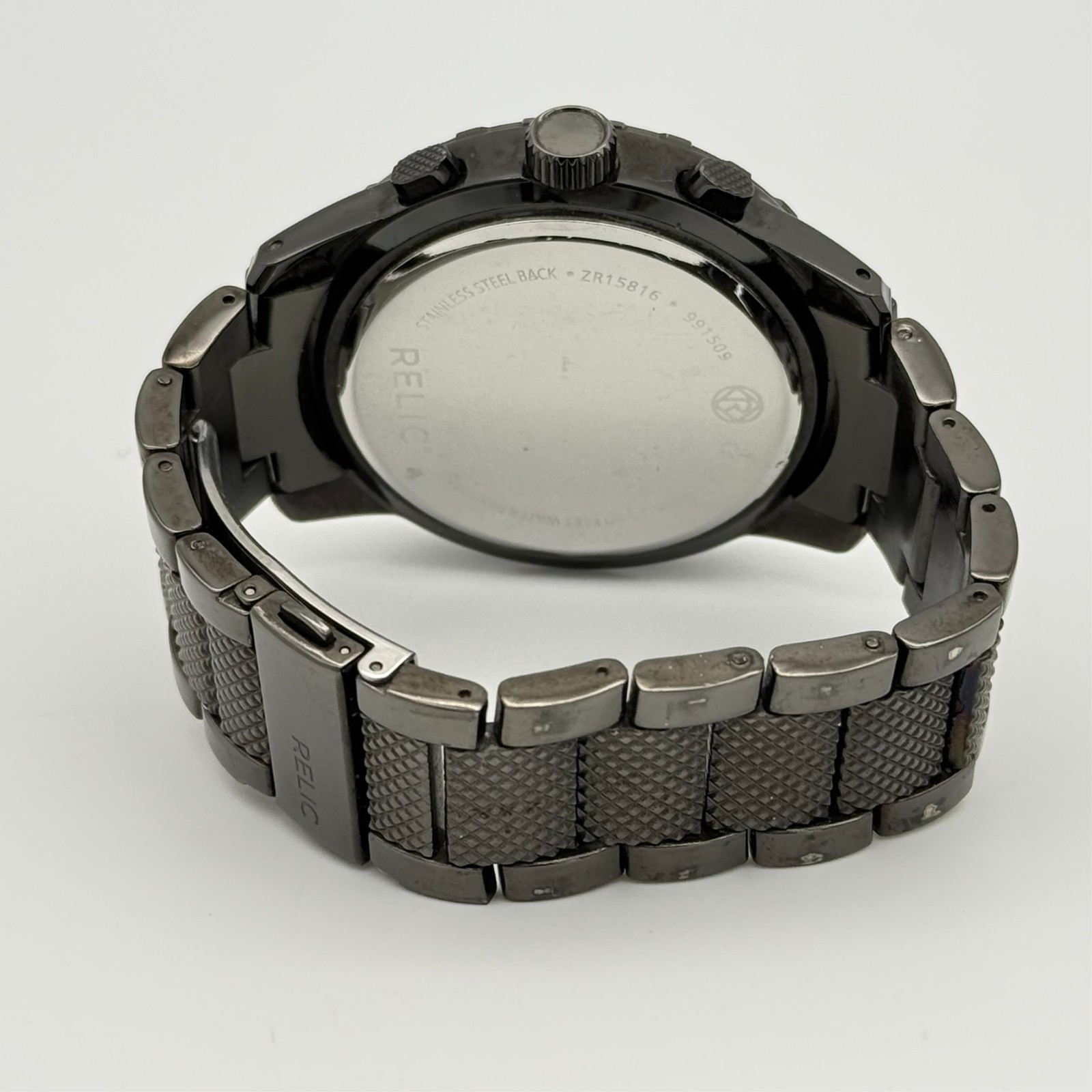 Men’s RELIC Black & Gray Tone, All Stainless Steel Watch, Day/Date, 47mm ZR15816