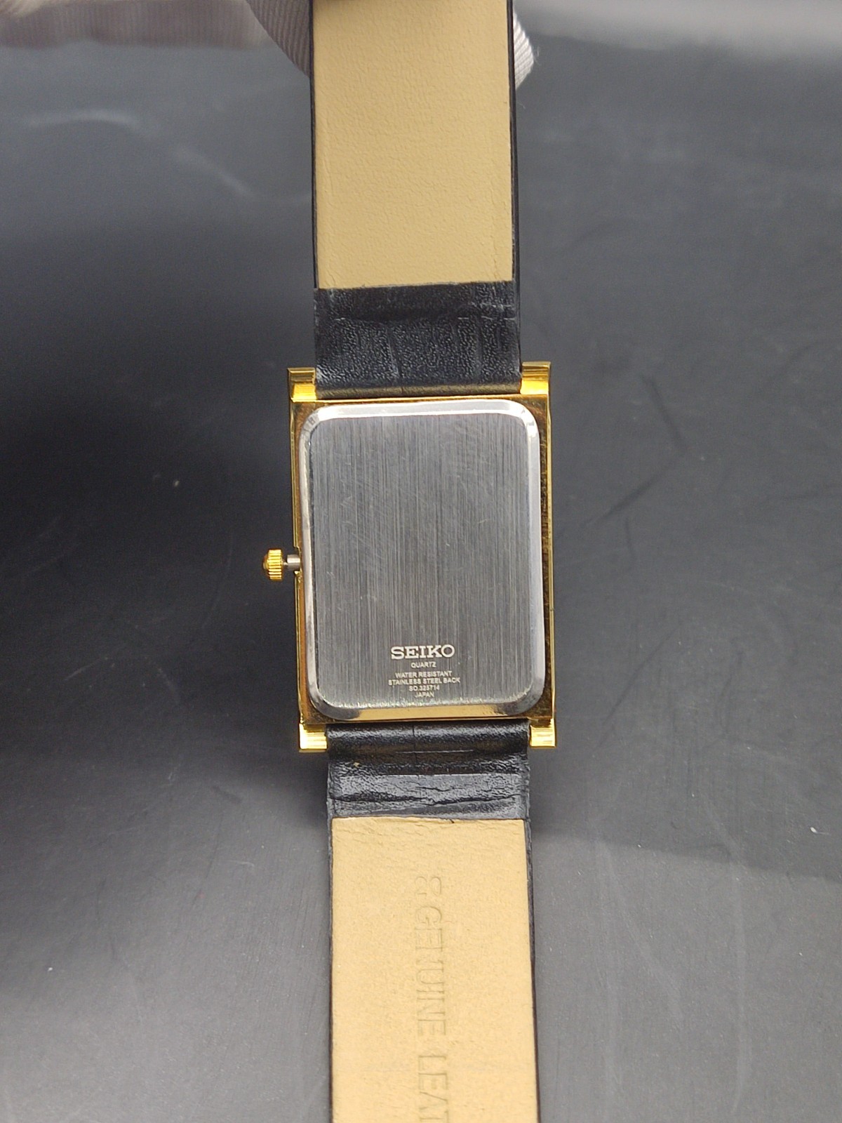 Vintage Refurbished Seiko Quartz Rectangular White Dial Faux Leather Strap