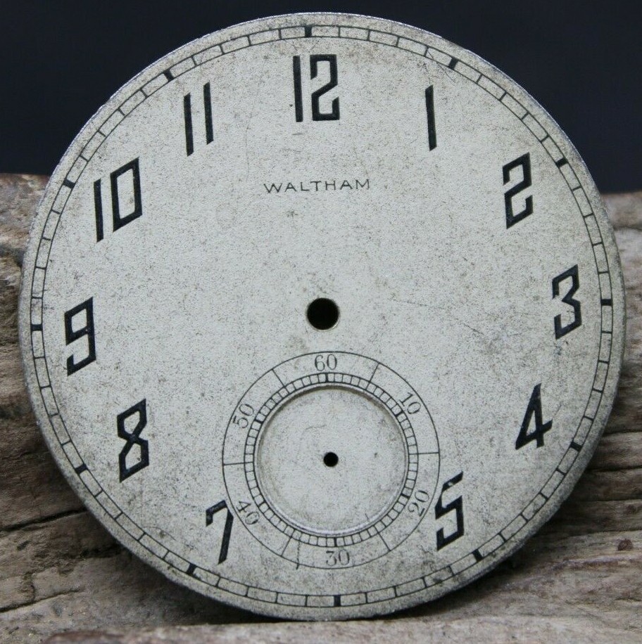 WALTHAM METAL ART DECO POCKET WATCH FACE DIAL 39.3mm ARABIC NUMERALS (E3H3)