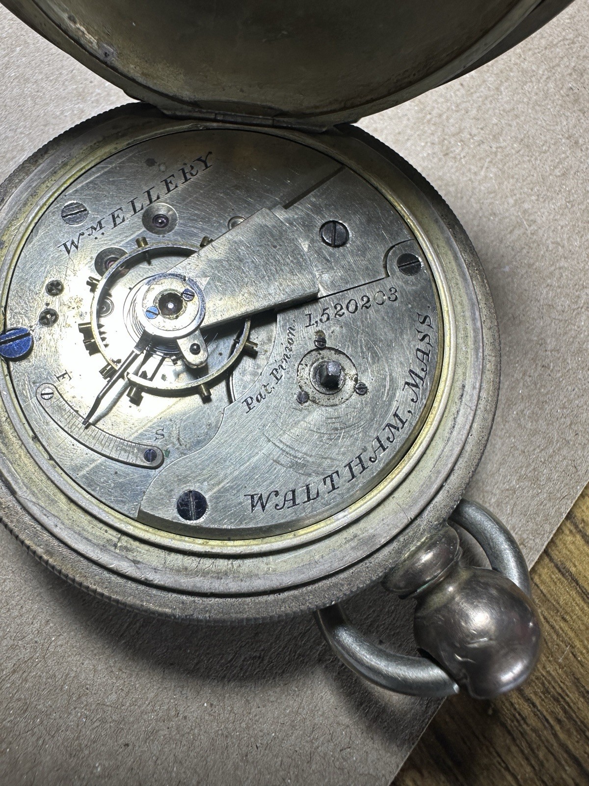 Waltham Wm. Ellery Sterling Silver Full Hunter Pocket Watch White Roman Dial