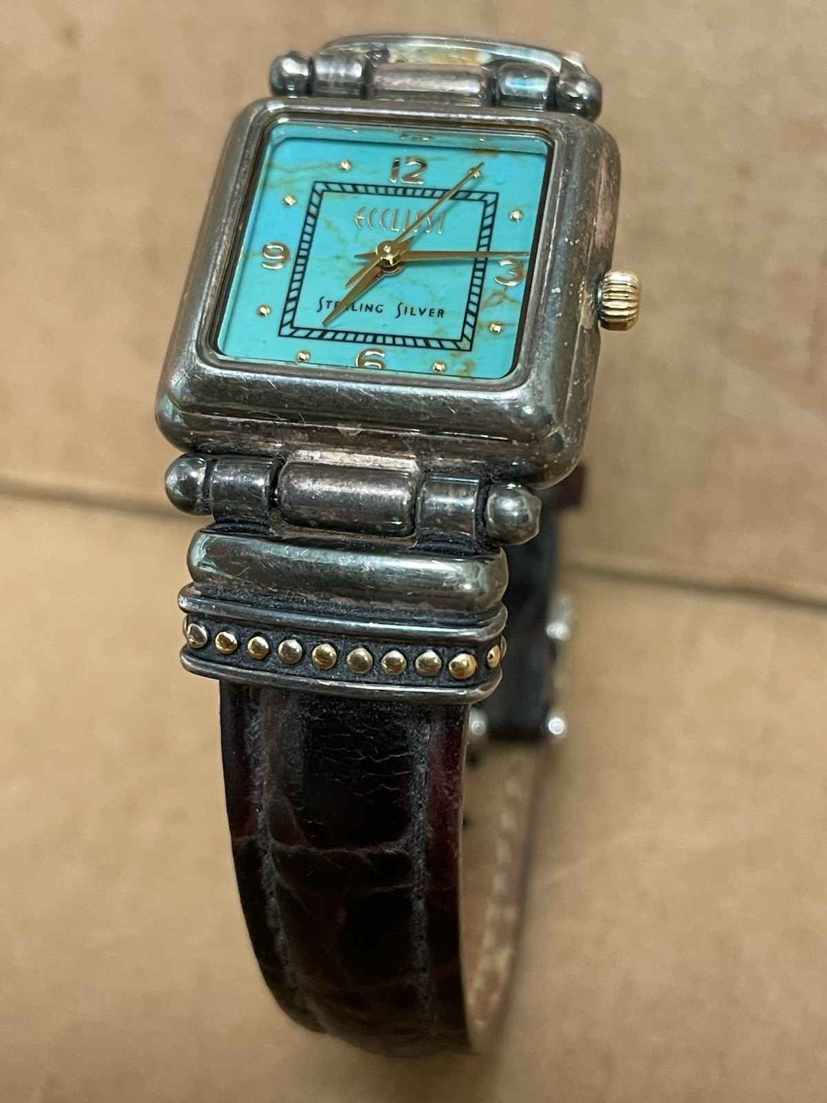 ECCLISSI Sterling Silver 925 Ladies Quartz Wrist Watch Turquoise Face 22490