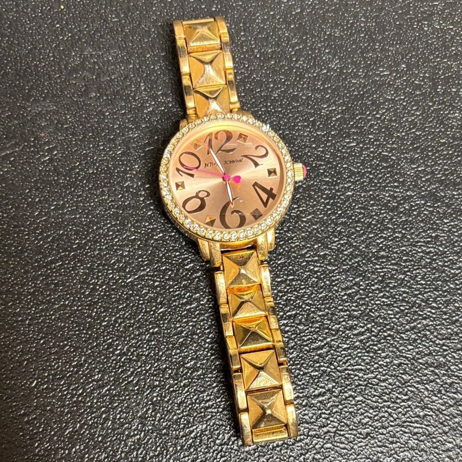 Betsey Johnson Gold Tone Stud Rhinestone Watch WORKING
