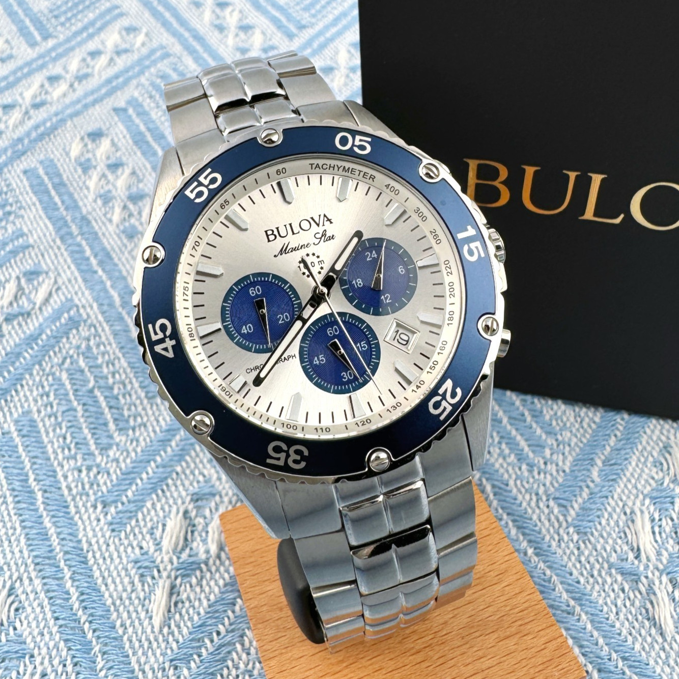 Bulova Marine Star Classic Quartz Men’s Watch Silver White Dial 41.5mm/98B423
