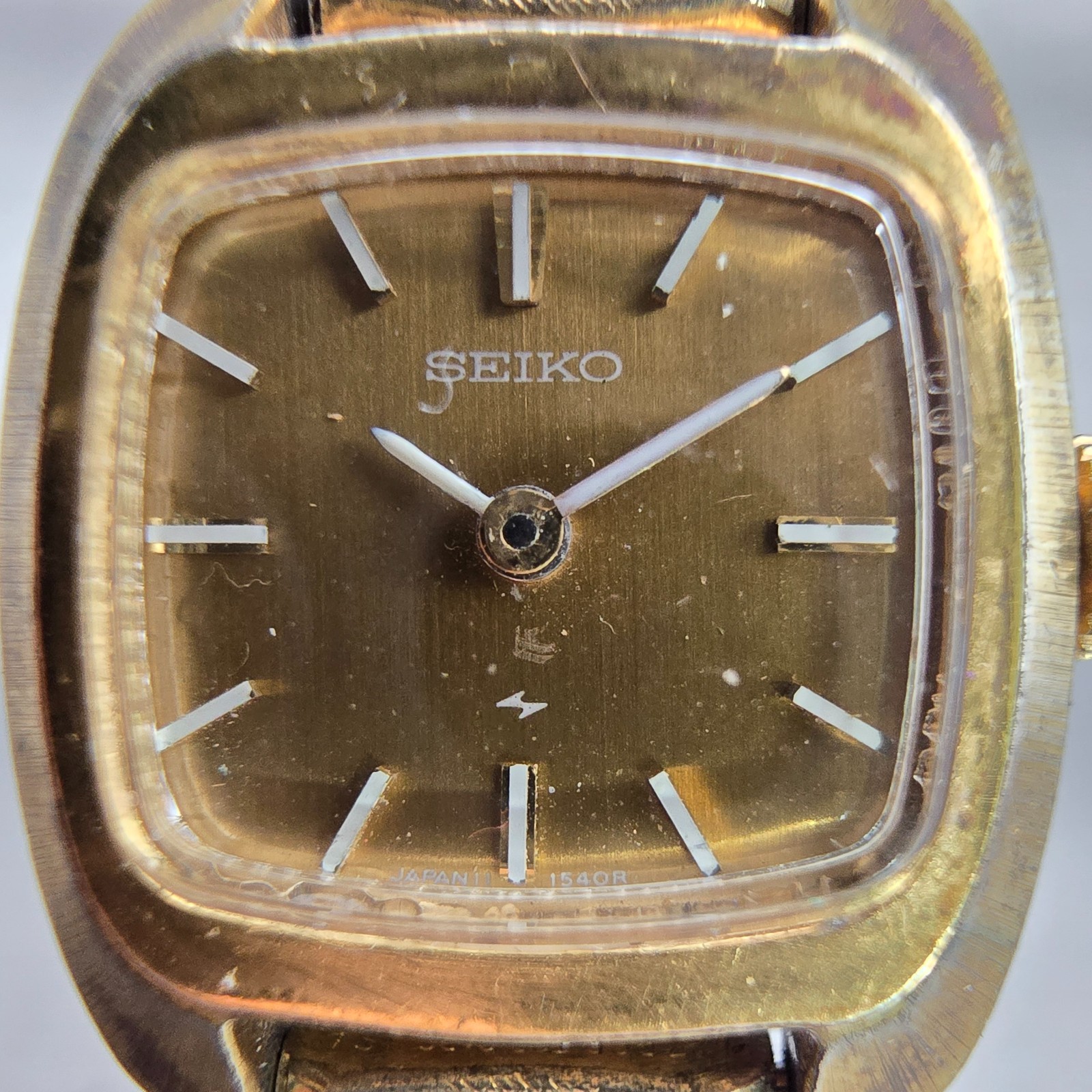 Seiko Watch Women 17mm Bronze Dial Gold Tone Rectangle 11-3499 Vintage Works