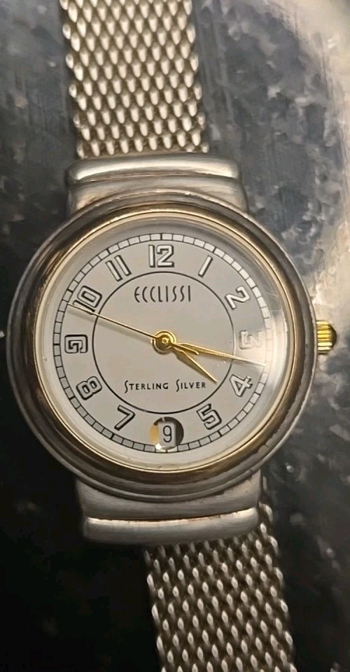 Vintage Sterling Silver Ecclissi Womens Quartz Watch 5002 Sterling Mesh Band