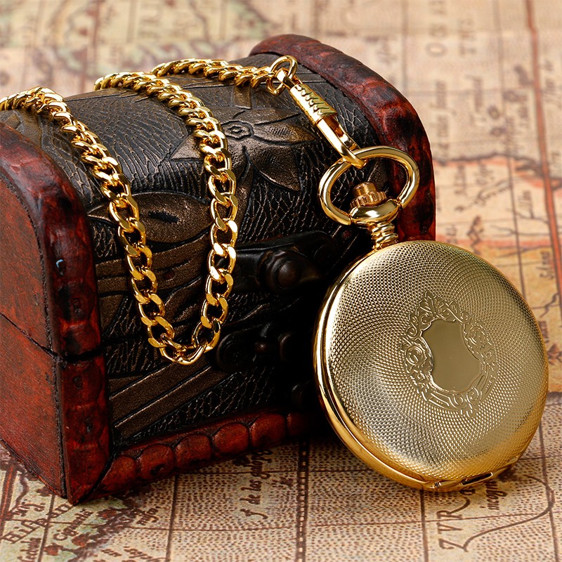 Vintage Gold Mechanical Pocket Watch Roman Numeral Dial, Self-Wind Unisex Gift