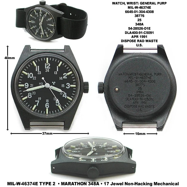 NICE! Marathon H3 Military Watch DESERT STORM Mechanical Polymer 34 mm Sept 1990