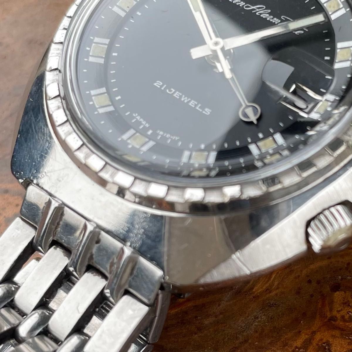 CITIZEN Alarm Date ALD5 2901A-Y Black Gilt Dial 21J Manual Watch Vintage Japan