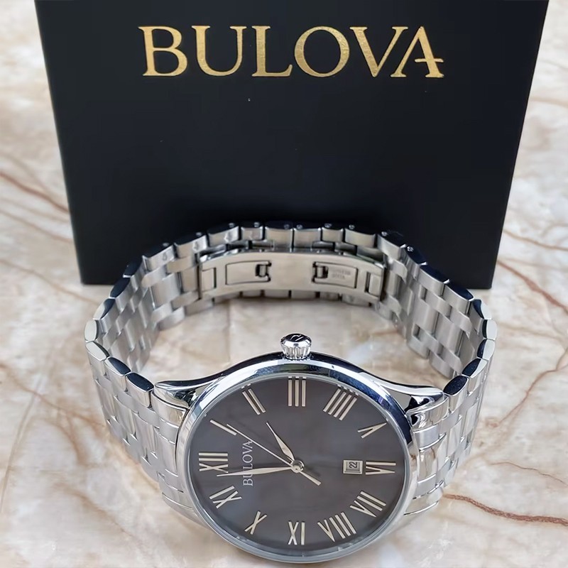Bulova Classic 96B261 Gray/Black Dial Silver Bracelet Men Quartz Watch 40MM New