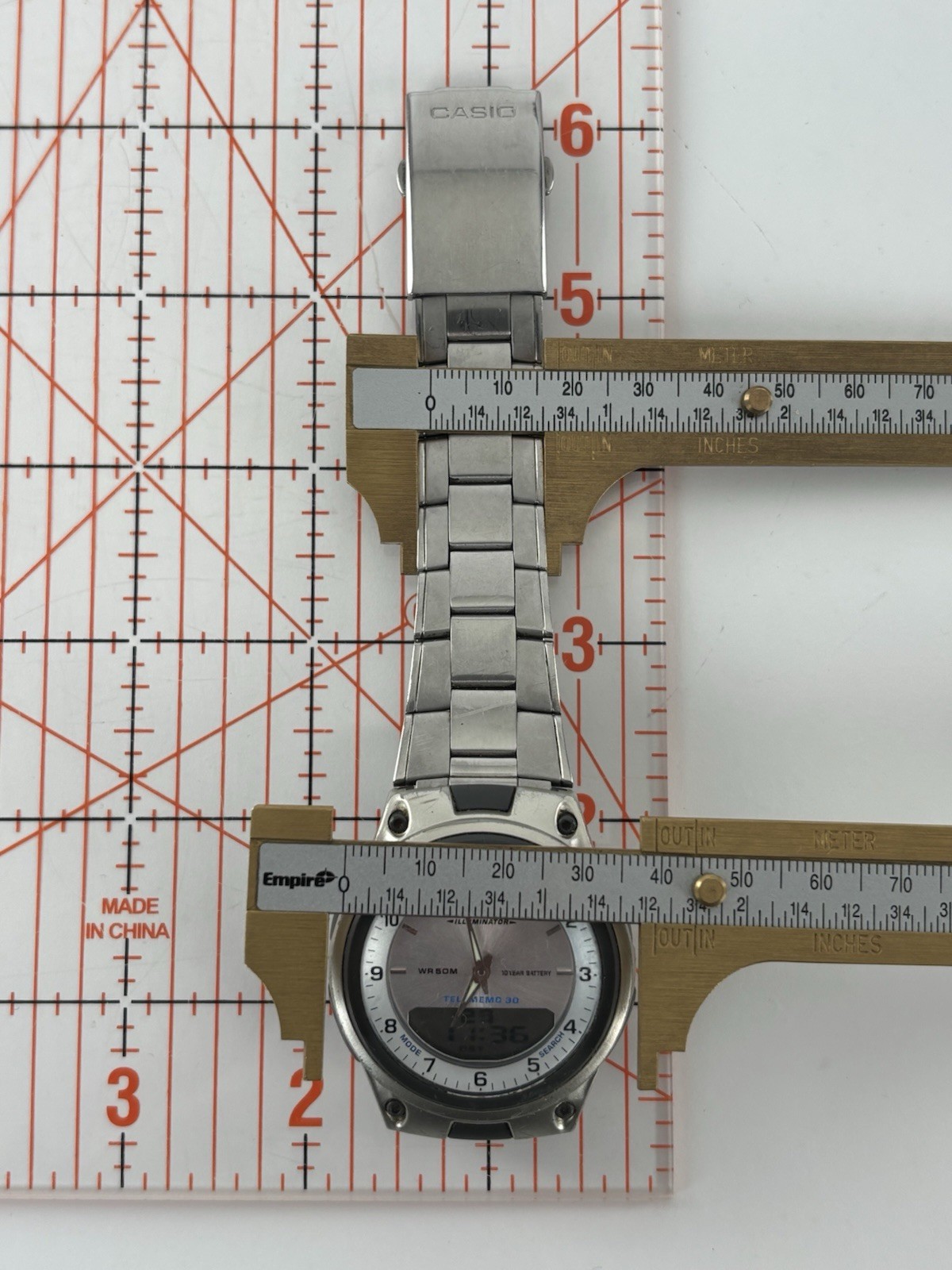 Casio Illuminator 40mm Silver Tone Digital/Analog Watch w/Bracelet & New Battery