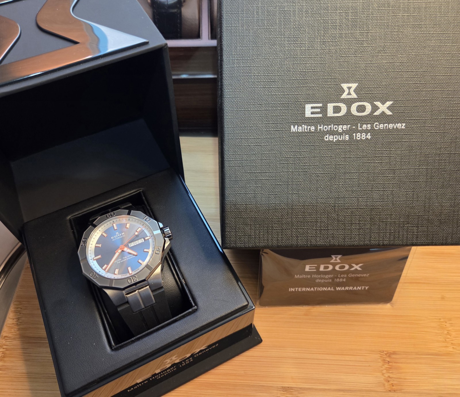 Edox Delfin Automatic 43mm Blue Sunburst Dial