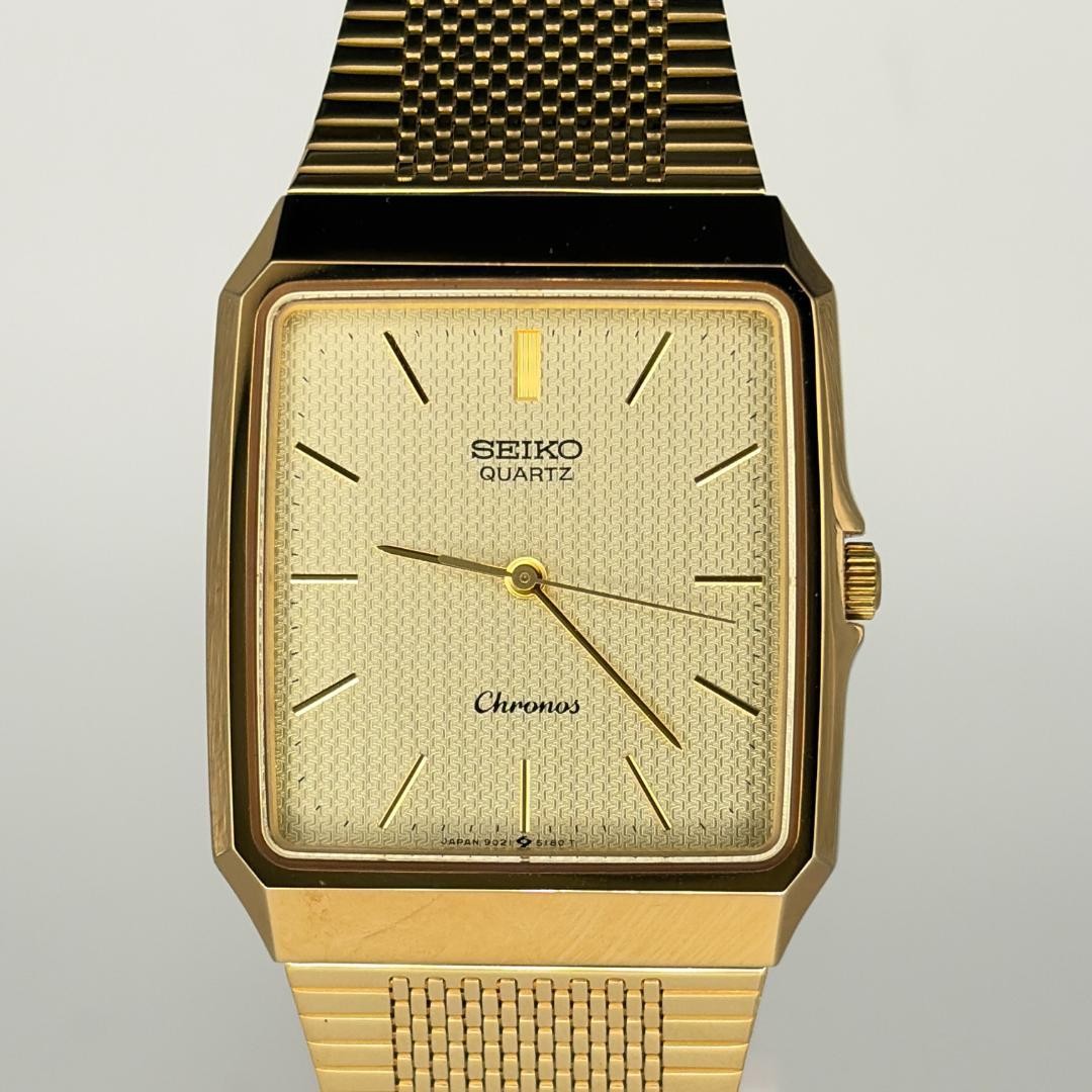 Seiko Chronos 9021-5220 Gold White Quartz Watch 29mm 17.5cm