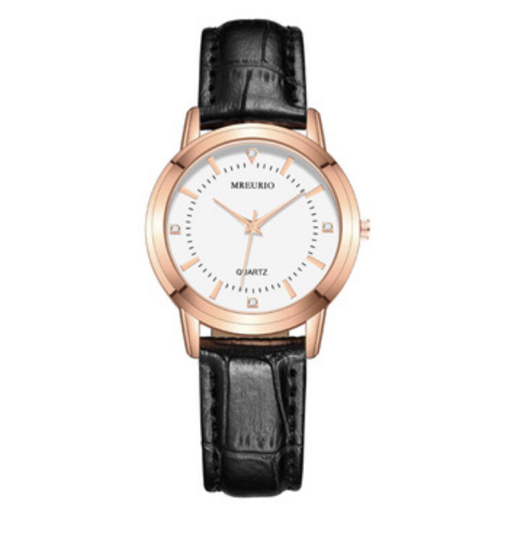 NWOT MREURIO Quartz Black Genuine Leather Strap Rose Gold Unisex Wrist Watch